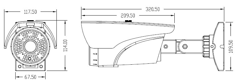 Уличная видеокамера IR-205CH (size)