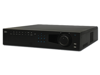 NVR-видеорегистратор RVI. Гарантирует обработку видеопотоков от 16 до 32-камер видеонаблюдения, с разрешением до 5МП (2592х1544)