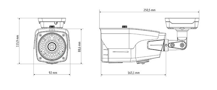 Размеры уличной камеры видеонаблюдения PROTO-WX10V212IR Alaska